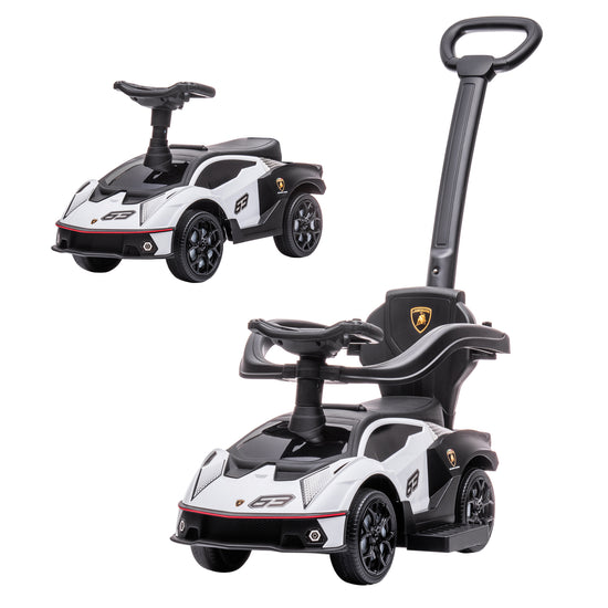 Licensed 2 In 1 Baby Ride On Push Car Toddler Push Along Car With Parent Handle Foot To Floor Slider With Horn Steering Wheel NO POWER For 1 - 3 Years, White