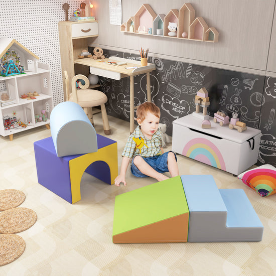 4 Piece Foam Play Set, Soft & Safe Kids Toddlers Children Climbing Set for Crawling or Sliding, Contemporary